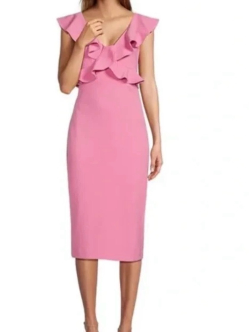 ANTONIO MELANI Pink Ruffle V-Neck Midi Dress sz L